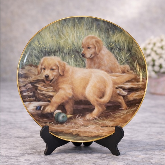 Other - Franklin Mint “We Got Em” Golden Retriever Puppies Dog Plateby Robert Christie